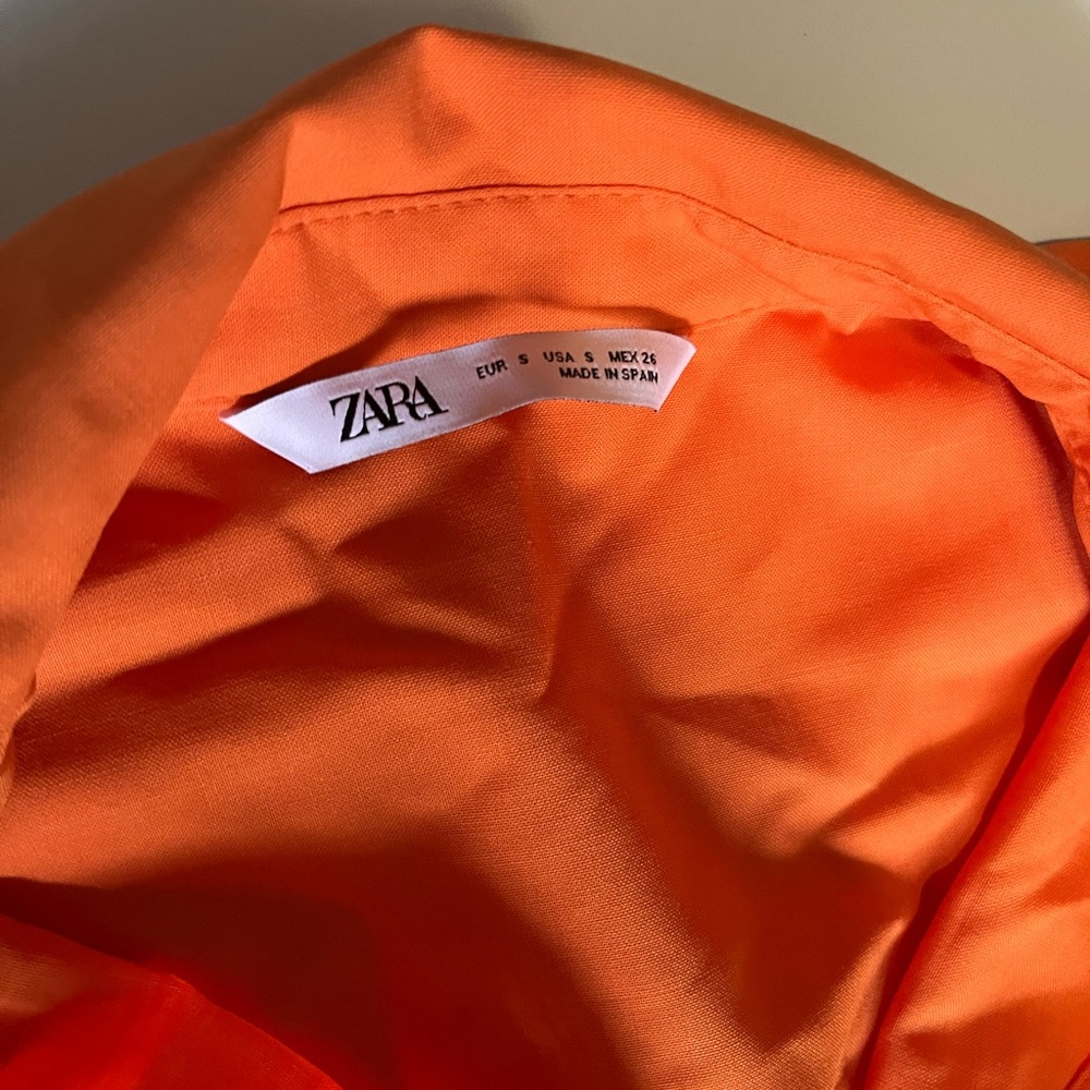 Zara Vibrant Orange Button-Front Midi Dress - Picture 2 of 3